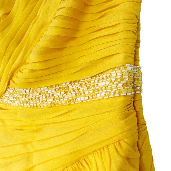 Monique Lhuillier 100% Silk Bright Yellow Beaded Strapless Mini Dress Size 8 - Picture 6 of 11